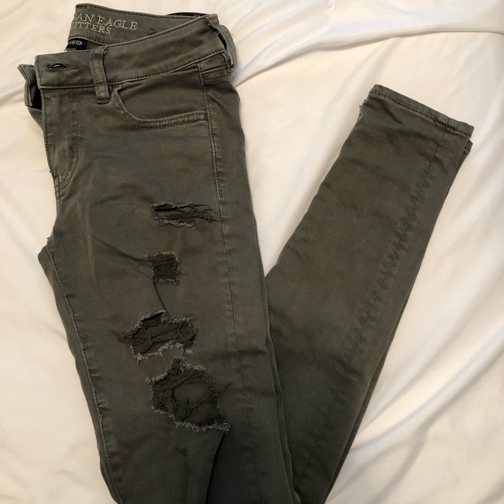 Army green skinny jeans